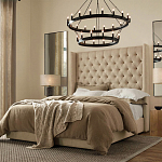 Кровать двуспальная бежевая с основанием из массива дерева с мягким изголовьем Flax Beds варинант исполнения - 3 | Loft Concept в Воронеже