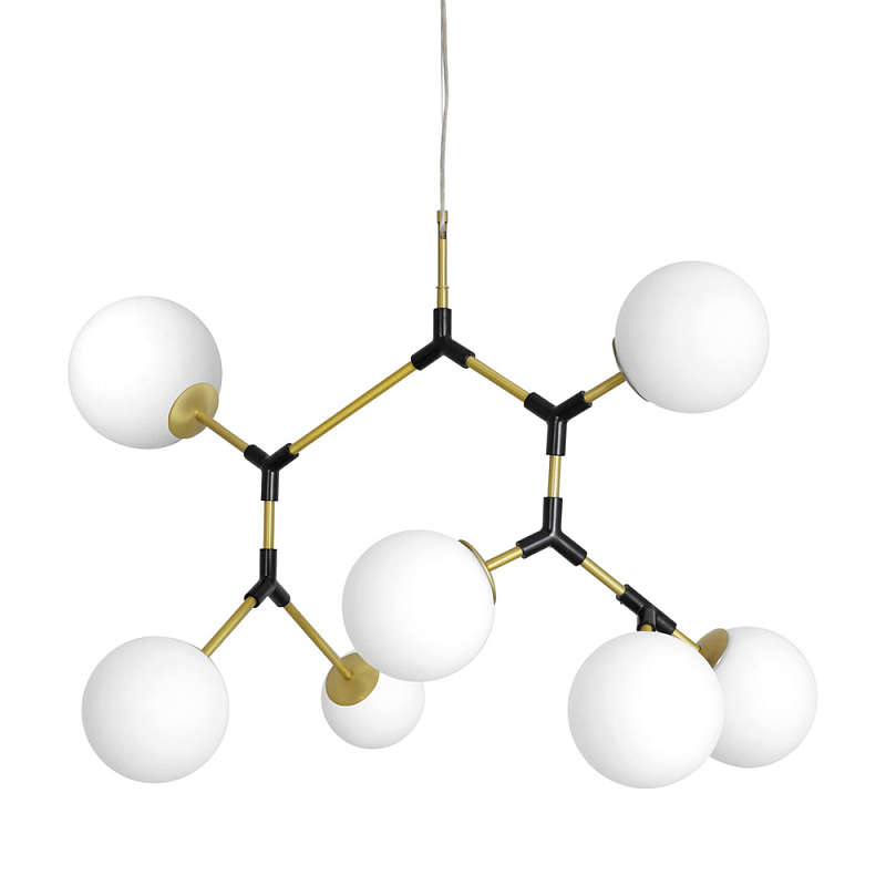 Люстра с 7-ю белыми шарообразными плафонами Natural Concepts Латунь Черный Белый в Воронеже | Loft Concept 