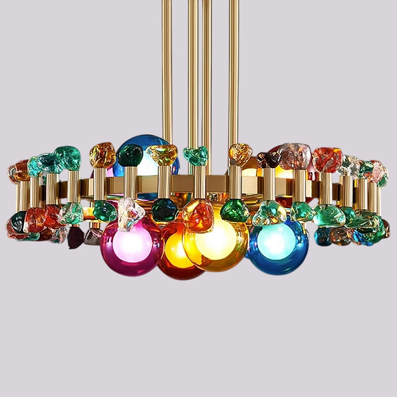 Люстра круглая золотистая с цветными плафонами Colorful Ball Candy Crystal Золотой Мульти в Воронеже | Loft Concept 