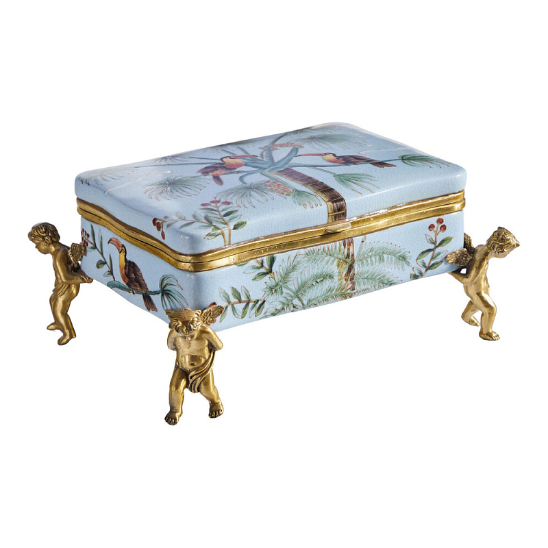 Шкатулка на четырех ангелах Blue Garden Голубой Бронза Мульти в Воронеже | Loft Concept 