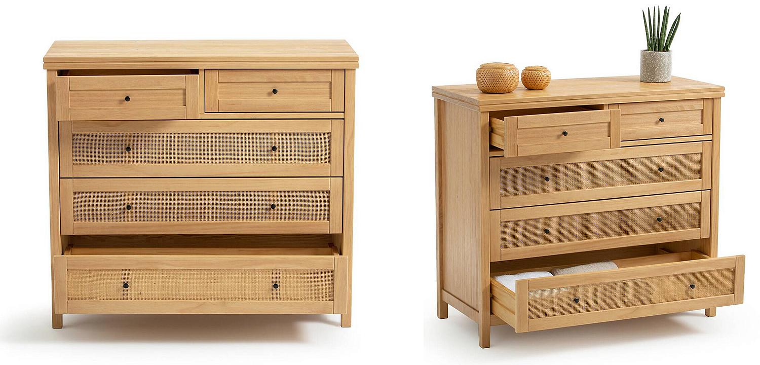 Комод в скандинавском стиле Niels Wicker 5 drawers ящики с плетеными вставками Комод в скандинавском стиле Niels Wicker 5 drawers ящики с плетеными вставками - Loft-Concept в Воронеже