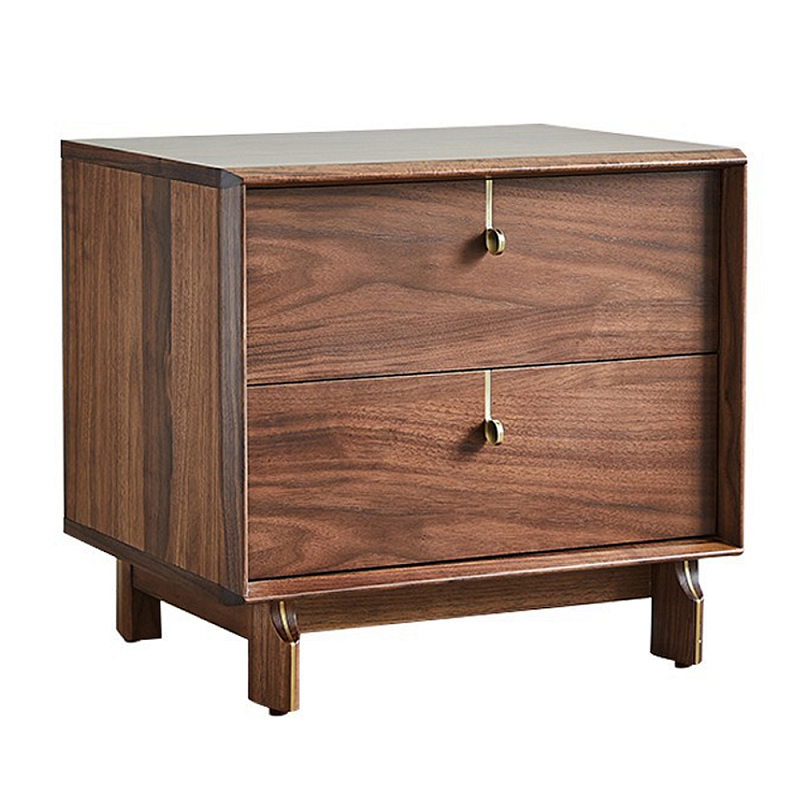 Прикроватный деревянный столик с ящиками Moon Walnut Furniture Орех Прикроватный деревянный столик с ящиками Moon Walnut Furniture Орех в Воронеже | Loft Concept