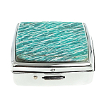 Таблетница карманная квадратная с 2-мя отделениями с зеркалом и накладкой из натурального камня Амазонит Silver Stone Pillboxes варинант исполнения - 3 | Loft Concept в Воронеже