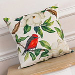 Декоративная подушка бежевая с изображением птиц и цветов Blooming Birds варинант исполнения - 2 | Loft Concept в Воронеже