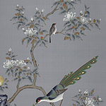 Обои ручная роспись Japanese Garden Original colourway on Gun Metal dyed silk варинант исполнения - 1 | Loft Concept в Воронеже