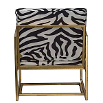 Кресло с металлическим золотистым каркасом и мягкой обивкой с чёрно-белым принтом зебры Wild animals варинант исполнения - 3 | Loft Concept в Воронеже