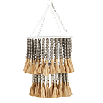 Подвесной светильник двухъярусный с декором из круглых деревянных бусин с кисточками Gray Brown Wooden Beads Chandelier варинант исполнения - 2 | Loft Concept в Воронеже