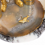 Икорница со стопками с декором "Рыбак с санями" с гравировкой на подставке из натуральных камней Агат Мрамор Decorative Cavair Dishes варинант исполнения - 10 | Loft Concept в Воронеже