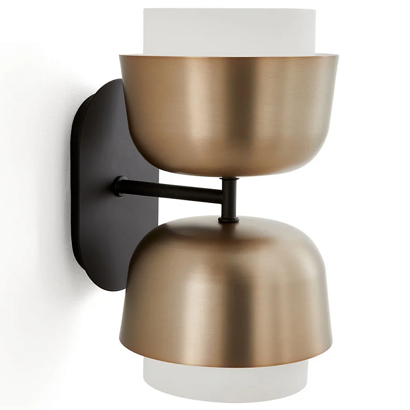 Бра из металла с 2-мя плафонами Wilona Duo Wall Lamp Латунь сатинированная Белое матовое стекло Черный Бра из металла с 2-мя плафонами Wilona Duo Wall Lamp Латунь сатинированная Белое матовое стекло Черный в Воронеже | Loft Concept