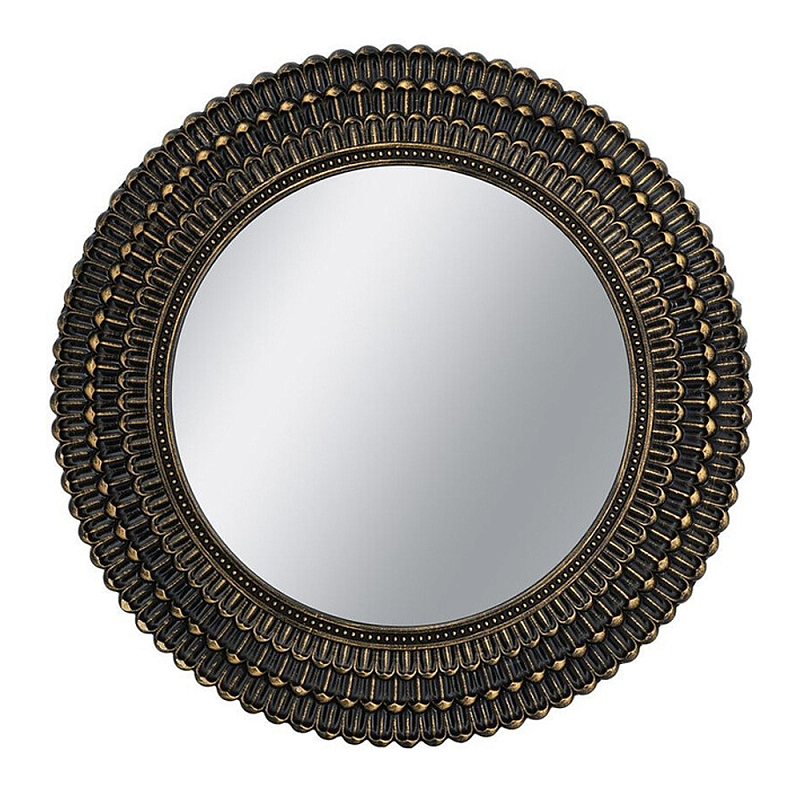 Зеркало круглое с текстурированным дизайном рамы Helios Винтажное Темное Золото  Черный в Воронеже | Loft Concept 