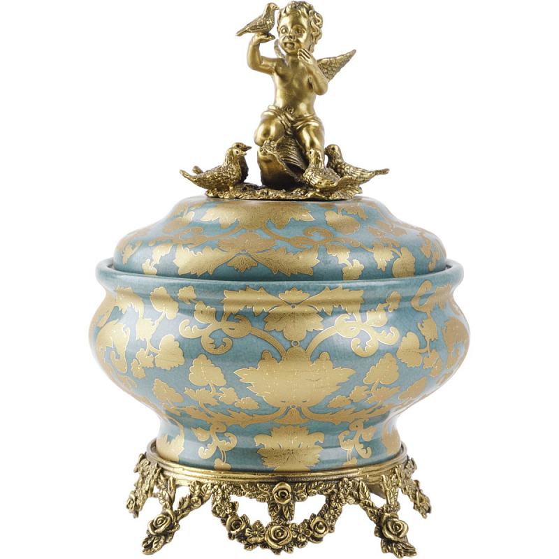 Фарфоровая шкатулка Birds with an angel Бронза Голубой Фарфоровая шкатулка Birds with an angel Бронза Голубой в Воронеже | Loft Concept