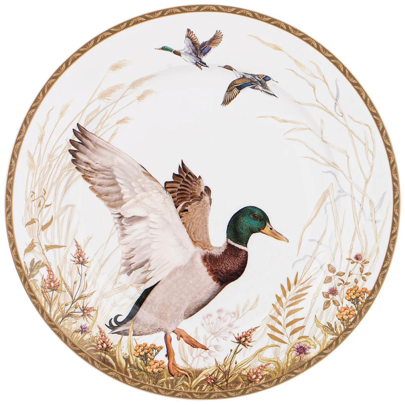 Тарелка закусочная из фарфора с изображением утки Hunting Porcelain Collection Белый Коричневый Мульти Тарелка закусочная из фарфора с изображением утки Hunting Porcelain Collection Белый Коричневый Мульти в Воронеже | Loft Concept