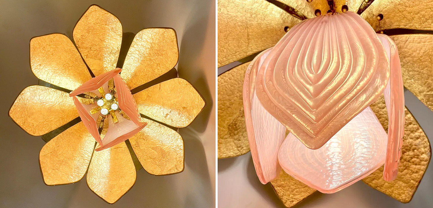 Люстра Contemporary Italian Brass Pink Gold Leaf Murano Glass Flower Chandelier Pendant Люстра Contemporary Italian Brass Pink Gold Leaf Murano Glass Flower Chandelier Pendant - Loft-Concept в Воронеже