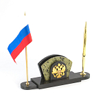 Визитница настольная с гербом и флагом России из природного камня змеевик Successful Leader варинант исполнения - 2 | Loft Concept в Воронеже
