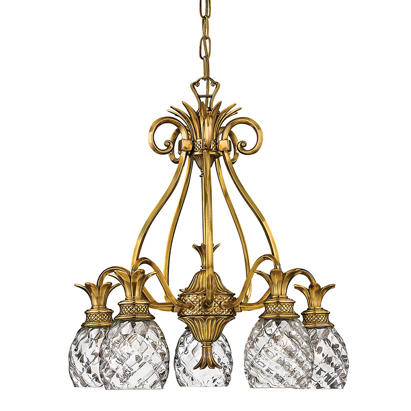 Люстра цвета латунь с 5-ю плафонами из рельефного стекла в форме ананаса Hinkley Латунь Прозрачное Стекло в Воронеже | Loft Concept 