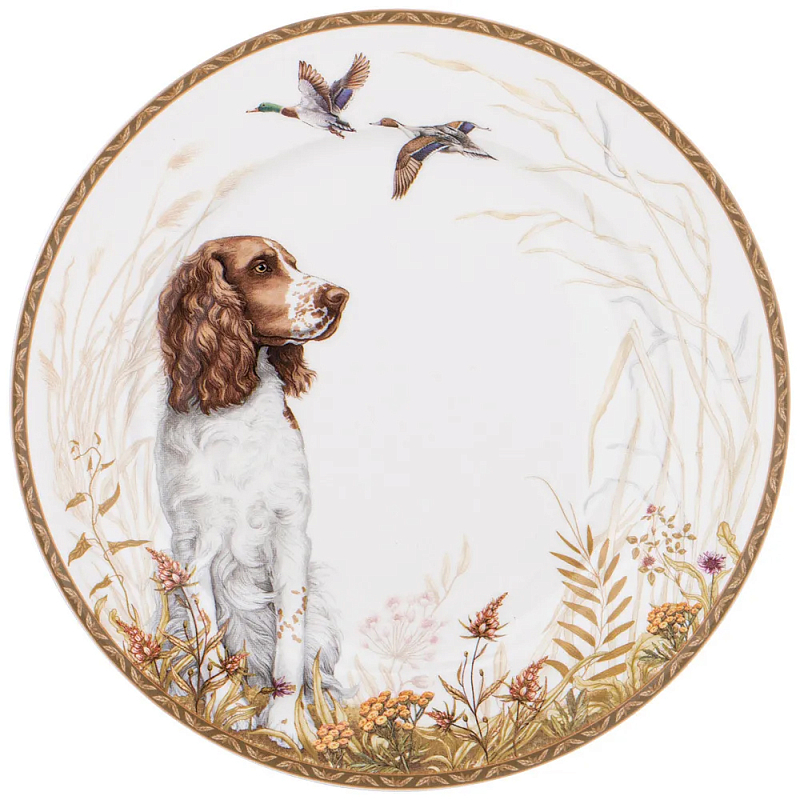 Тарелка закусочная из фарфора с изображением собаки Hunting Porcelain Collection Белый Коричневый Мульти Тарелка закусочная из фарфора с изображением собаки Hunting Porcelain Collection Белый Коричневый Мульти в Воронеже | Loft Concept