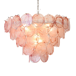 Люстра с каскадом из круглых розовых стеклянных дисков Pink Light Waterfall варинант исполнения - 5 | Loft Concept в Воронеже