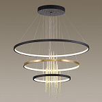 Люстра подвесная с 3-мя круглыми подвесами в черном и золотистом цвете и вертикальными подвесками Ring Horizontal варинант исполнения - 4 | Loft Concept в Воронеже