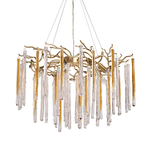Люстра подвесная золотого цвета с разветвленными ветвями и прозрачными стеклянными подвесками Droplet Chandelier