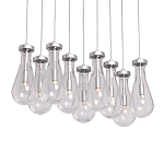 Люстра с 9-ю прозрачными плафонами из стекла в форме капли на прямоугольном потолочном основании цвета хром Lucid Rain  варинант исполнения - 1 | Loft Concept в Воронеже