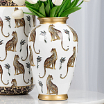 Ваза белая овальная с рисунком леопардов и золотыми акцентами LEOPARD Collection варинант исполнения - 4 | Loft Concept в Воронеже