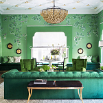 Обои ручная роспись Silk Tree Colourway SC-92 on Emerald Green dyed silk варинант исполнения - 1 | Loft Concept в Воронеже