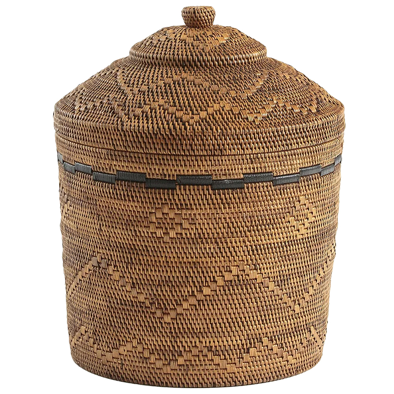 Корзина с крышкой из плетеного ротанга Jumaane Wicker Basket Коричневый Корзина с крышкой из плетеного ротанга Jumaane Wicker Basket Коричневый в Воронеже | Loft Concept