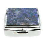 Таблетница карманная квадратная c 2-мя отделениями с зеркалом и накладкой из натурального камня Лазурит Silver Stone Pillboxes варинант исполнения - 3 | Loft Concept в Воронеже