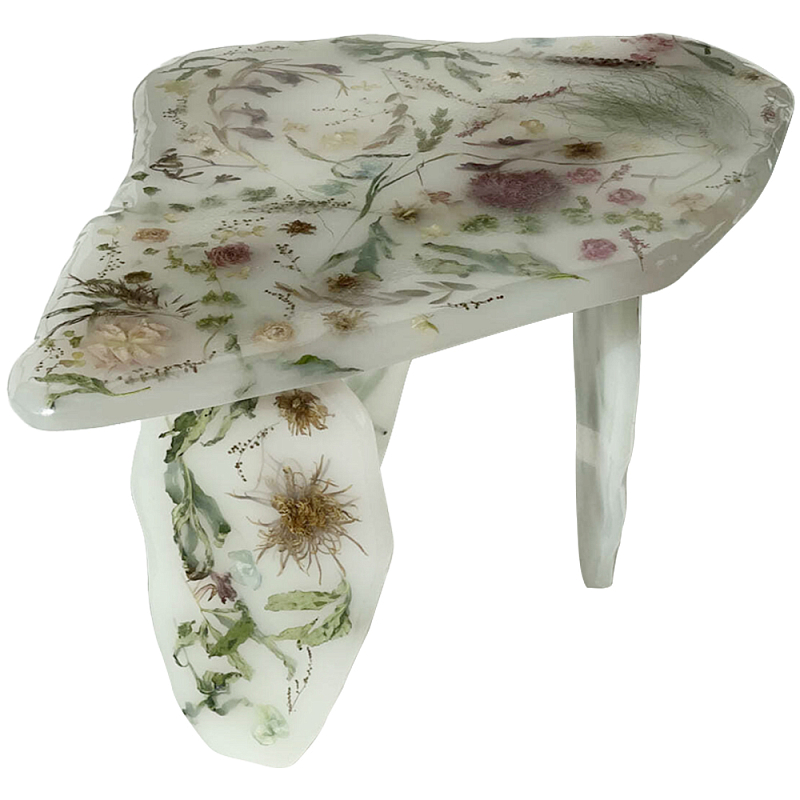 Журнальный стол из эпоксидной смолы с цветами White Flowers Epoxy Resin Coffee Table Белый матовый Мульти Журнальный стол из эпоксидной смолы с цветами White Flowers Epoxy Resin Coffee Table Белый матовый Мульти в Воронеже | Loft Concept