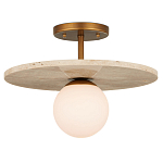 Потолочный светильник из травертина с плафоном из белого матового стекла Marble Glow варинант исполнения - 2 | Loft Concept в Воронеже