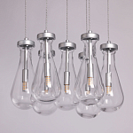 Люстра с 7-ю прозрачными плафонами из стекла в форме капли на круглом потолочном основании цвета хром Lucid Rain  варинант исполнения - 4 | Loft Concept в Воронеже