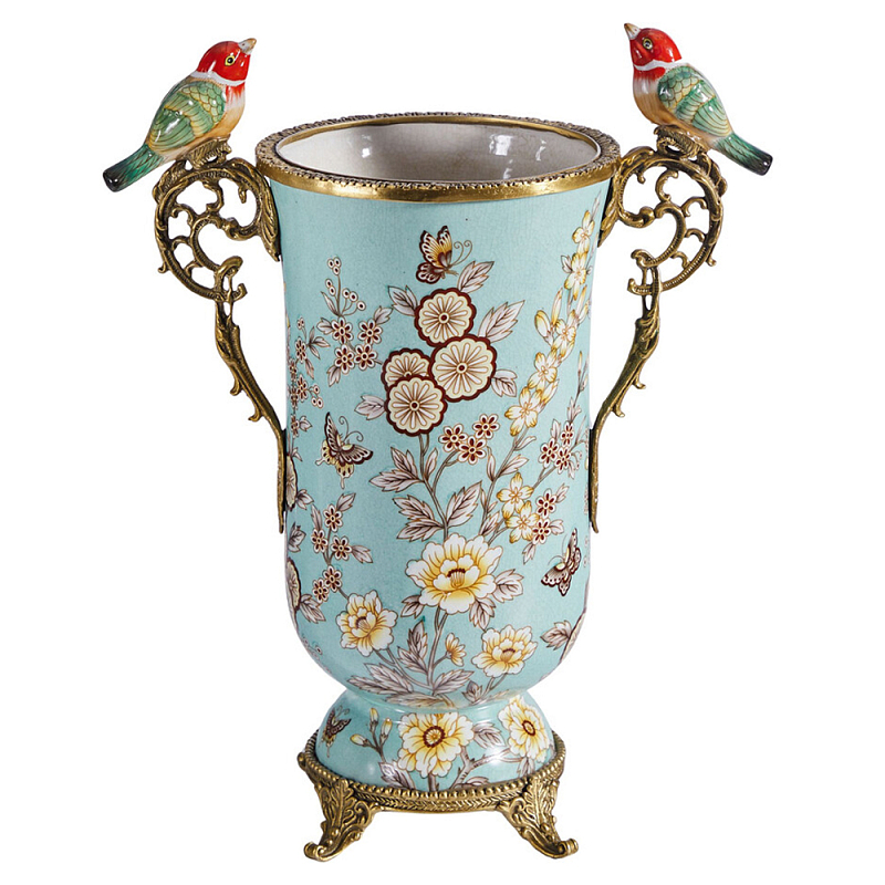 Ваза с двумя птичками из фарфора с бронзовыми элементами Garden of Eden Бронза Мульти в Воронеже | Loft Concept 