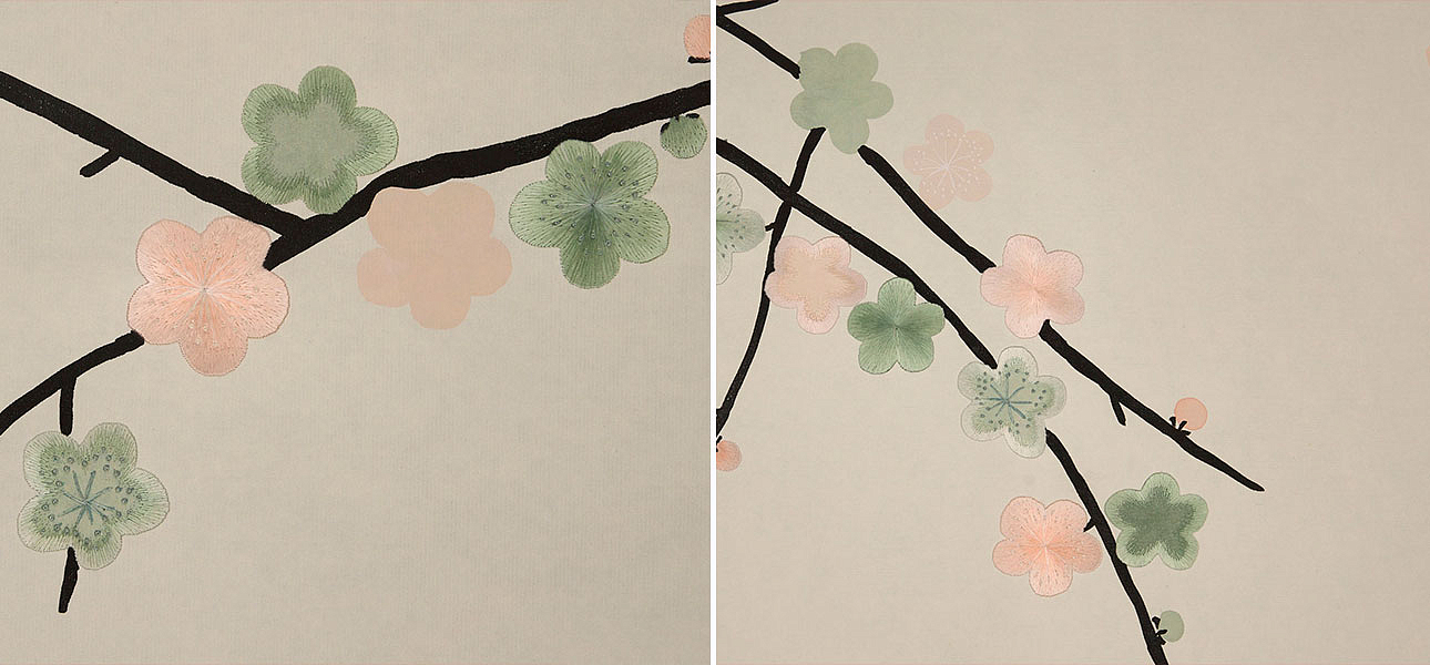Обои ручная роспись Plum Blossom Special Colourway on Bleached White dyed silk Обои ручная роспись Plum Blossom Special Colourway on Bleached White dyed silk - Loft-Concept в Воронеже