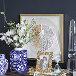 Ваза прямоугольной формы с крышкой и геометрическим узором в сине-белых цветах Blue & White Ornament  варинант исполнения - 5 | Loft Concept в Воронеже