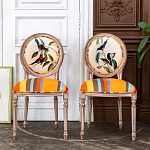 Стул бежевый в разноцветную полоску из натурального бука с изображением птиц и цветов Blooming Red Blue Birds Colorful Stripes Chair варинант исполнения - 4 | Loft Concept в Воронеже