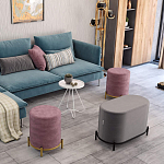 Банкетка круглая пыльно-розовый велюр на 4-х металлических ножках золотого цвета SANJAY варинант исполнения - 6 | Loft Concept в Воронеже