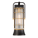 Настенный фонарь цилиндрической формы с рифленым стеклом в золотом каркасе на черном прямоугольном основании Eurofase варинант исполнения - 2 | Loft Concept в Воронеже