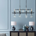 Люстра линейная черная с круглыми прозрачными подвесками  Horizontal Rectangular Chandelier варинант исполнения - 2 | Loft Concept в Воронеже