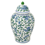 Ваза с крышкой и зелено-голубым цветочным узором на белом фоне Blue & White Ornament варинант исполнения - 1 | Loft Concept в Воронеже