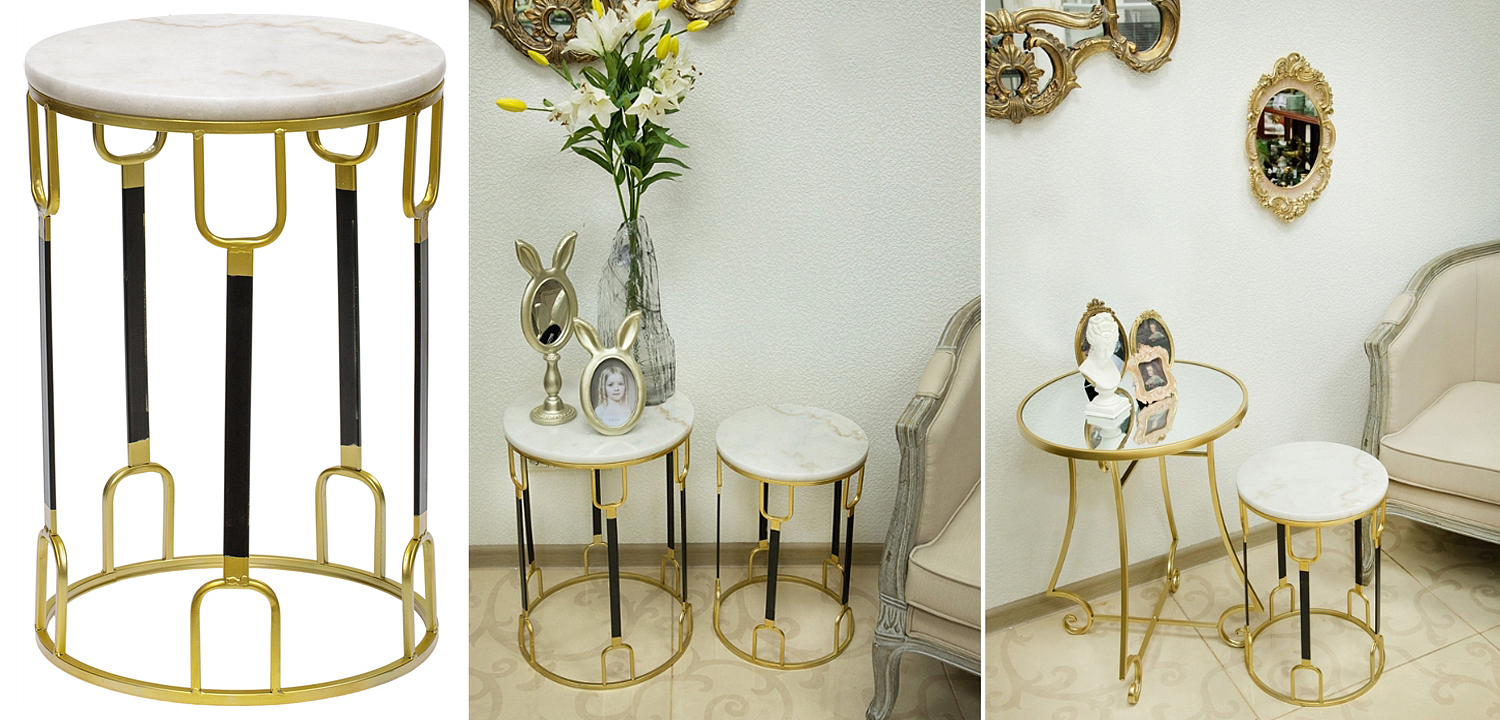 Приставной стол Dorius Side Table white marble high Приставной стол Dorius Side Table white marble high - Loft-Concept в Воронеже