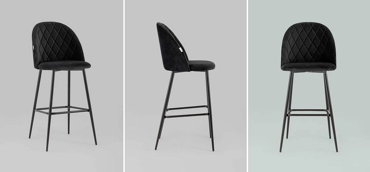 Барный Стул Miruna Rhombus Черный Велюр Барный Стул Miruna Rhombus Черный Велюр - Loft-Concept в Воронеже
