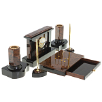 Настольный письменный набор с часами из природного камня обсидиана Royal Stone варинант исполнения - 3 | Loft Concept в Воронеже