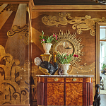 Обои ручная роспись в стиле Арт-деко Deco Dawn Bas Relief on Deep Rich Gold gilded paper варинант исполнения - 2 | Loft Concept в Воронеже