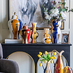 Ваза с крышкой и мазками синего и золого цвета на белом фоне Chinoiserie Ceramics варинант исполнения - 6 | Loft Concept в Воронеже