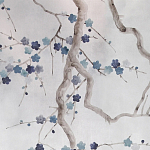 Обои ручная роспись Plum Blossom Inky Hokusai on Sterling Silver gilded silk варинант исполнения - 2 | Loft Concept в Воронеже