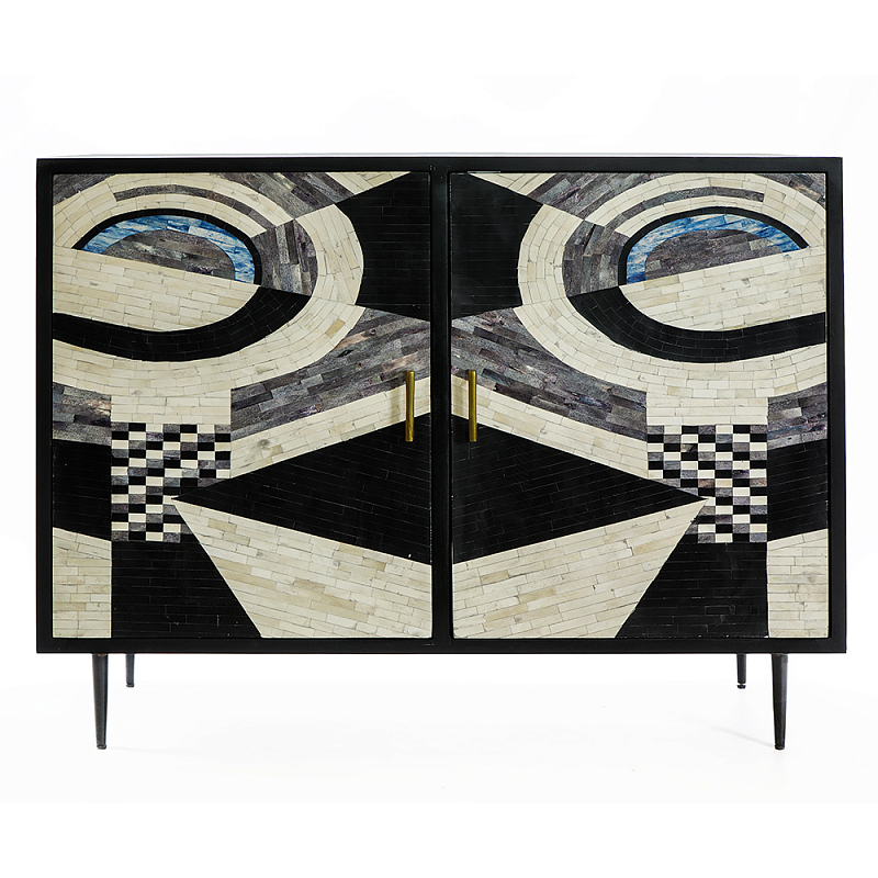 Буфет в гостиную с инкрустацией  Bone Inlay sideboard - 2 doors ivory ( слоновая кость ) Черный Голубой в Воронеже | Loft Concept 