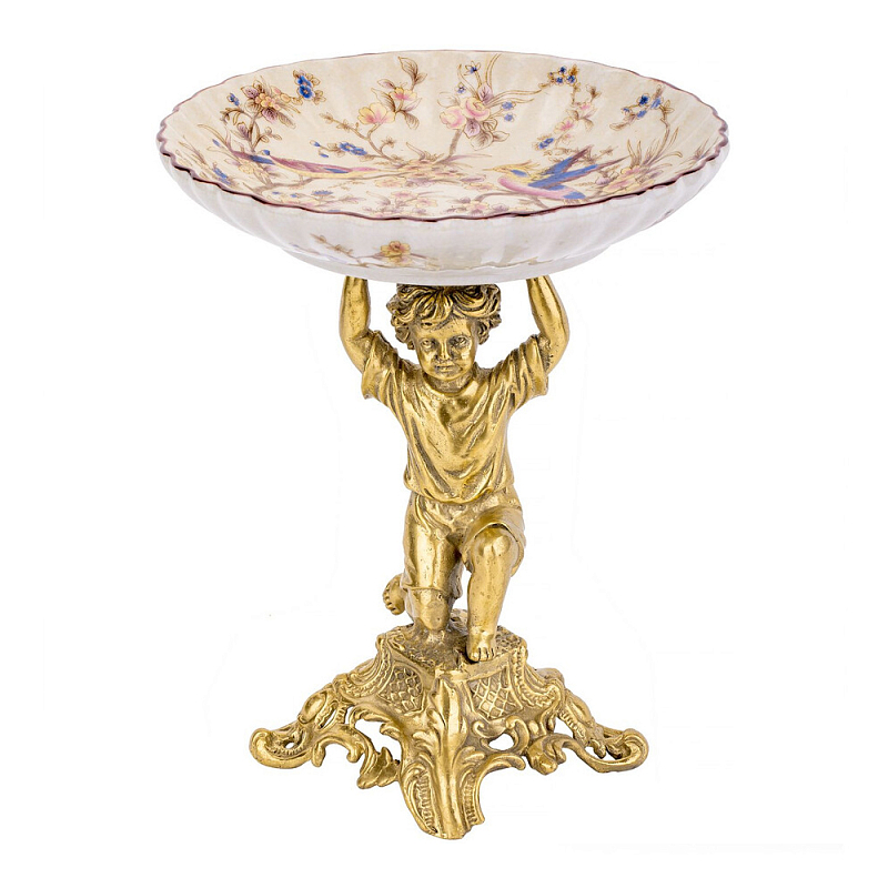 Чаша с цветочным орнаментом на ножке в виде бронзового ангела Eden Garden Мульти Бронза в Воронеже | Loft Concept 