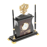 Часы настольные с Гербом России и 2-мя шариковыми ручками в комплекте Stone Clock варинант исполнения - 6 | Loft Concept в Воронеже