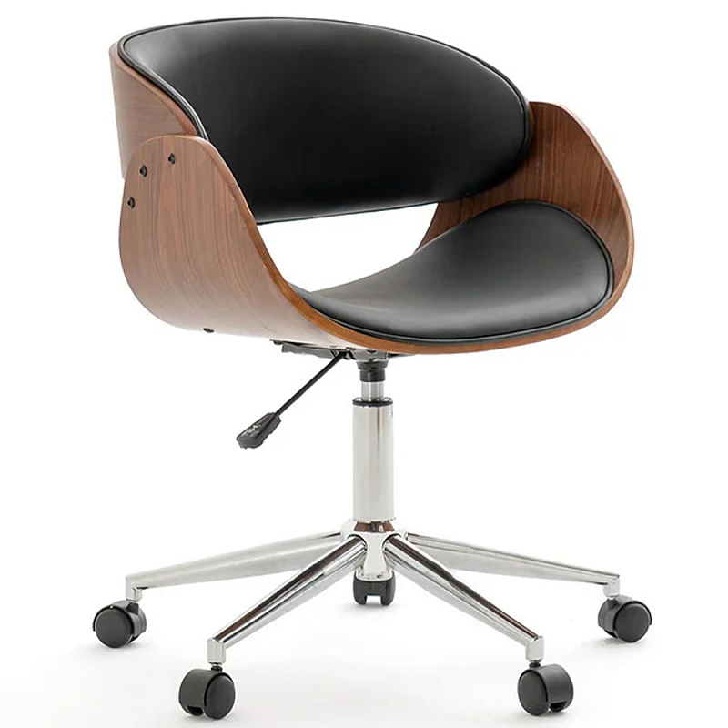 Вращающееся офисное кресло на колёсах Delwyn Chair Коричневый Черный Хром Вращающееся офисное кресло на колёсах Delwyn Chair Коричневый Черный Хром в Воронеже | Loft Concept