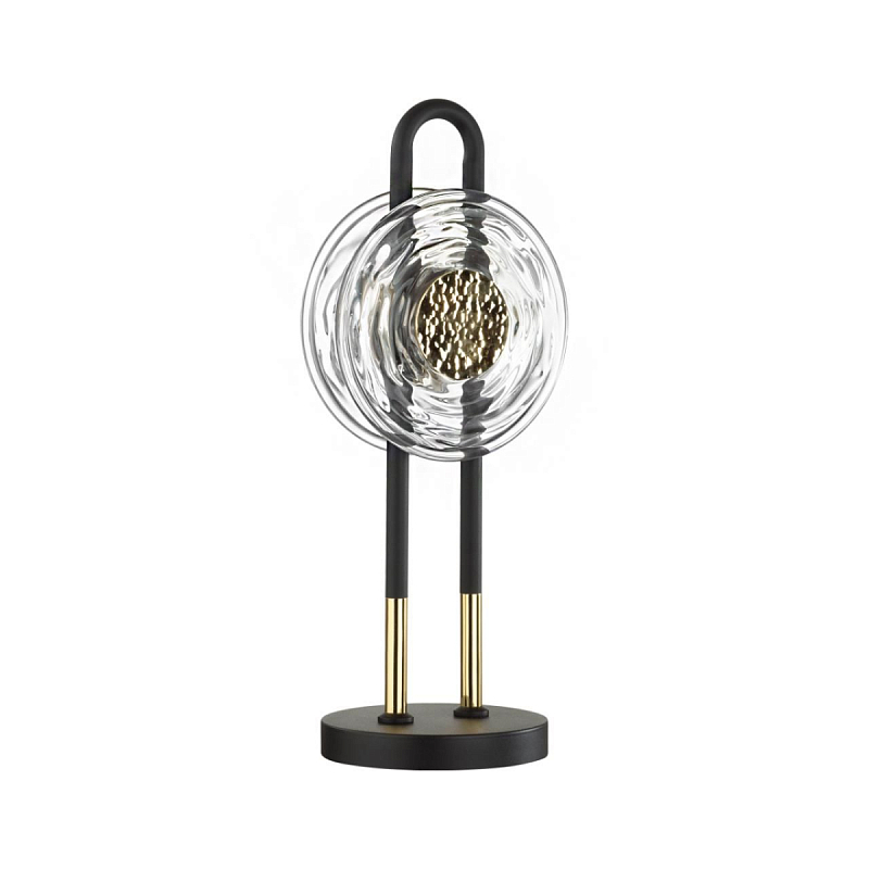 Настольная лампа черного цвета с круглым прозрачным стеклянным плафоном Virelia  Черный Прозрачное Стекло Золотой в Воронеже | Loft Concept 